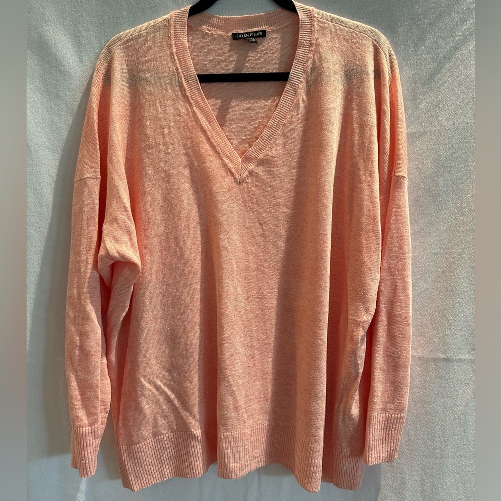 Eileen Fisher organic linen sweater, peach, size XL